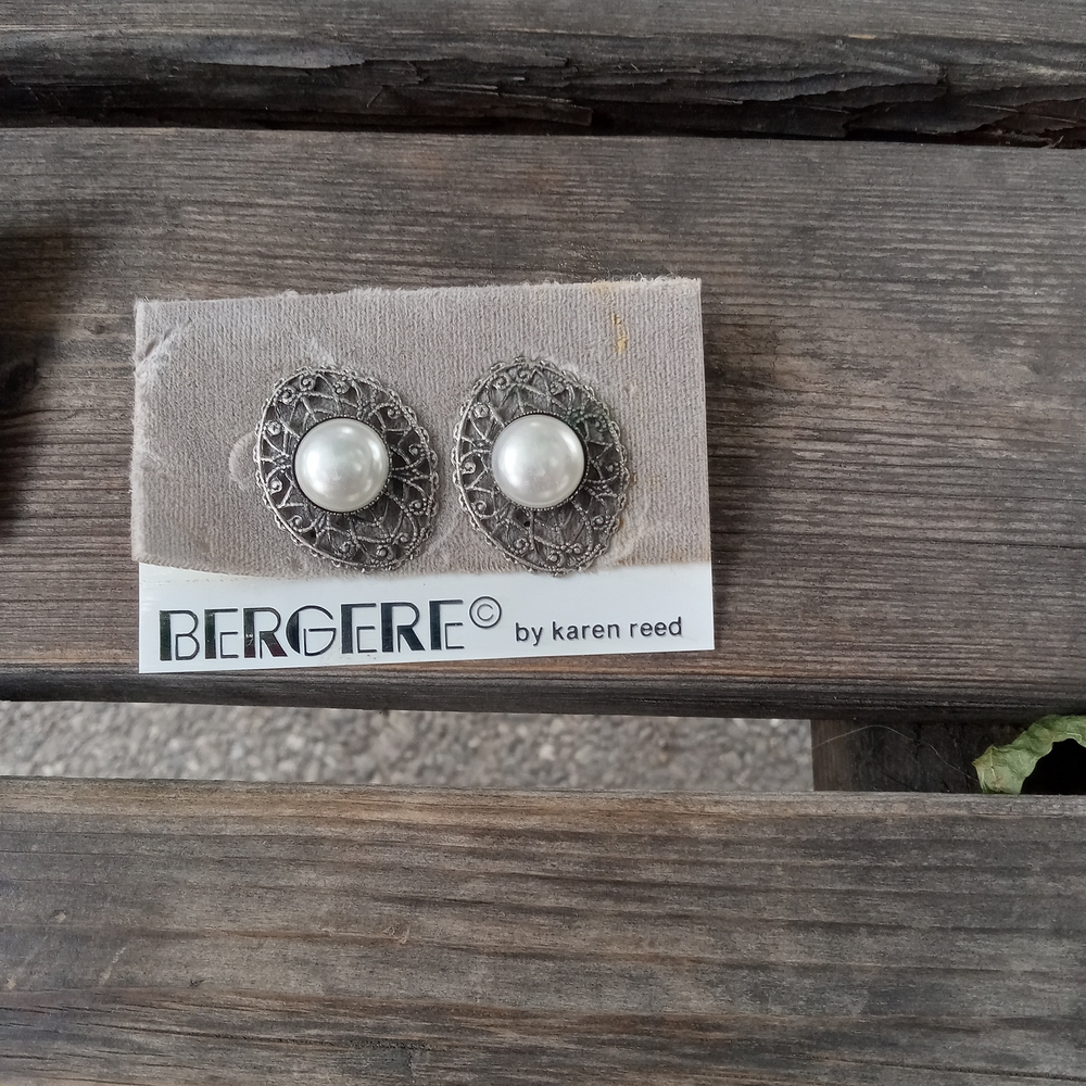 Bergere Silver and Pearl Clip-On Earrings